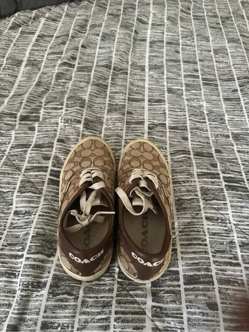 Coach Tan/Brown Monogram Lace-Up Sneakers
